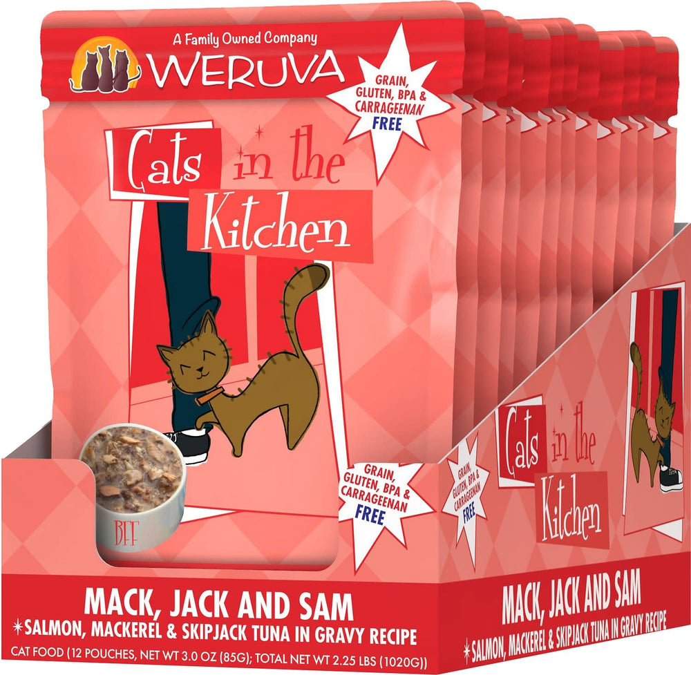WERUVA Cats in the Kitchen Mack, Jack + Sam Grain-Free Cat Food Pouch CASE 12/3 oz.