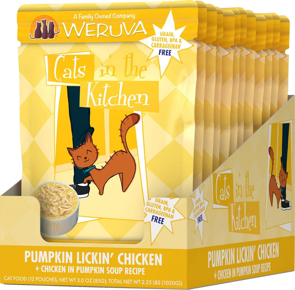 WERUVA Cats in the Kitchen Pumpkin Lickin' Chicken Grain-Free Cat Food Pouch Case 12/3 oz.