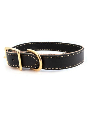 FISH & BONE Stitched Leather Collar Black