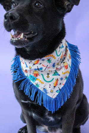 VELVET OUTPAW Bugs Blue Fringe Bandana