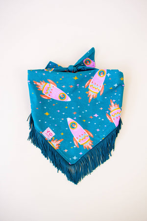 VELVET OUTPAW Space Cowboys Teal Fringe Bandana