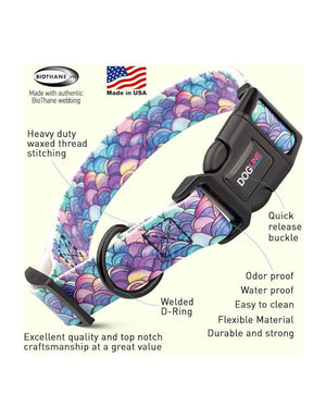 DOGLINE Biothane Waterproof Quick Release Buckle Collar Mermaid