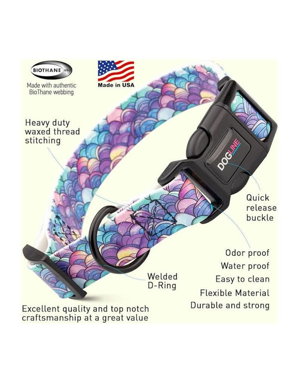 DOGLINE Biothane Waterproof Quick Release Buckle Collar Mermaid