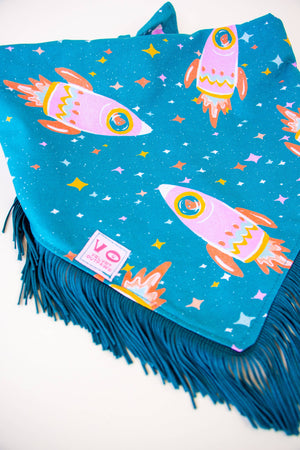 VELVET OUTPAW Space Cowboys Teal Fringe Bandana