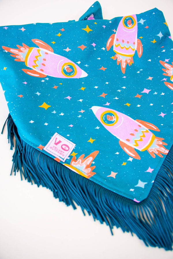 VELVET OUTPAW Space Cowboys Teal Fringe Bandana