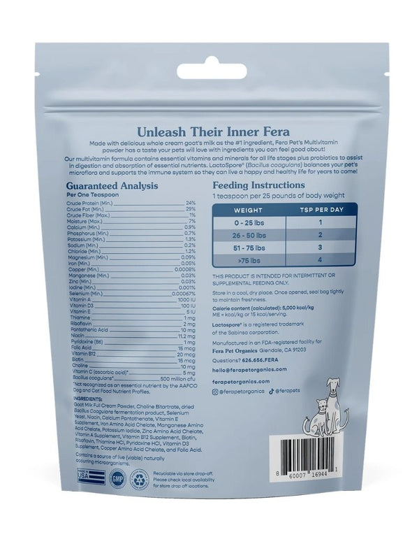 FERA PET ORGANICS Dog and Cat Multivitamin Goat Milk Topper 6.34OZ