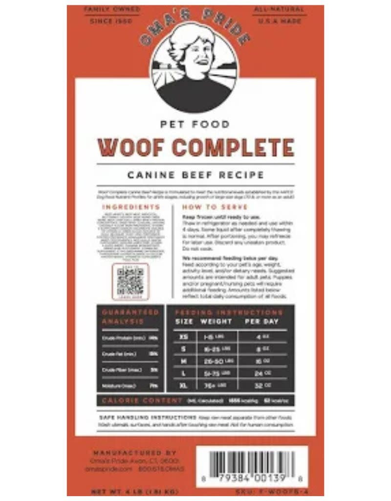 OMA'S PRIDE Frozen Dog Woof Complete Grab n Go Beef 1 LB