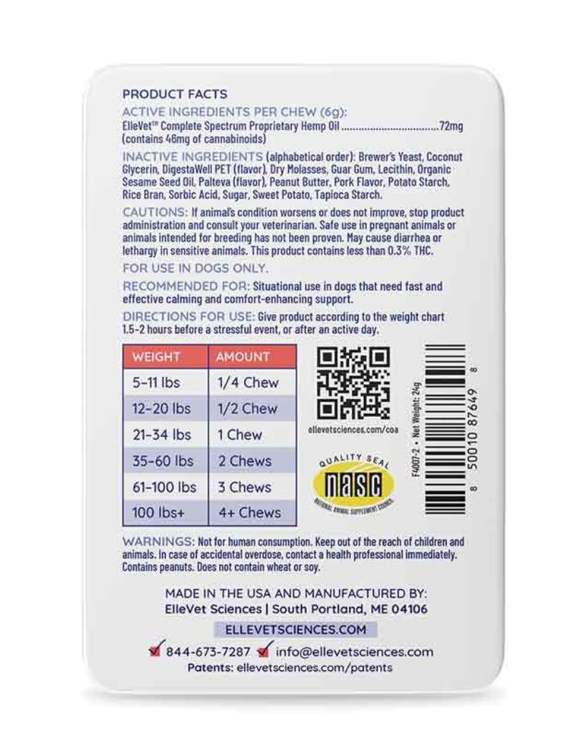 ELLEVET ElleCalm and Comfort Dog Chews 4CT Tin