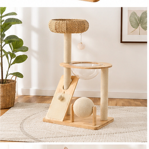 PAWFECT Modern Cat Tree with Woven Basket Bed