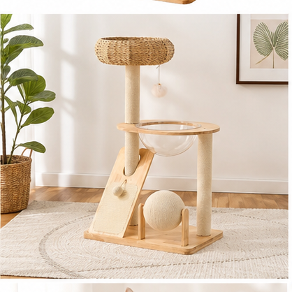 PAWFECT Modern Cat Tree with Woven Basket Bed
