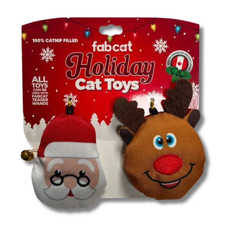 FAB DOG Holiday Santa & Reindeer Catnip Cat Toy  2pk