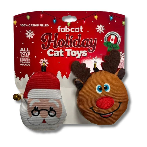 FAB DOG Holiday Santa & Reindeer Catnip Cat Toy  2pk