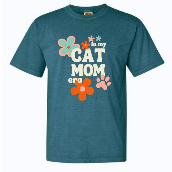 FISH & BONE Cat Mom Era T-shirt Blue Spruce