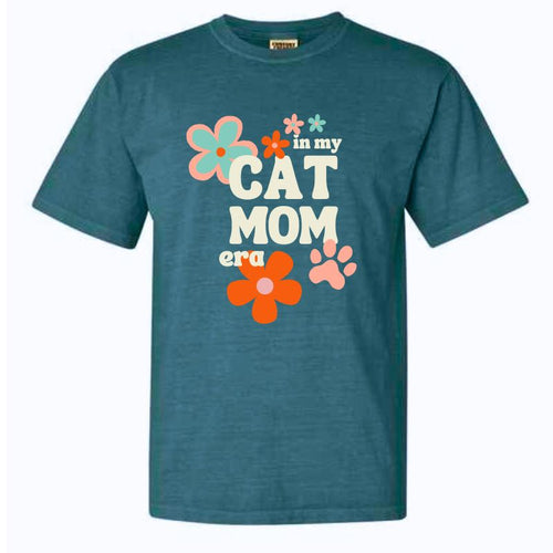 FISH & BONE Cat Mom Era T-shirt Blue Spruce