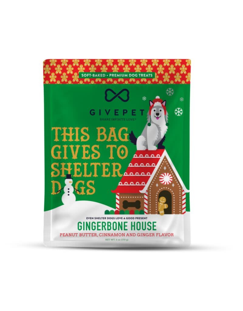 GIVEPET Holiday Gingerbone House Dog Treats 6OZ