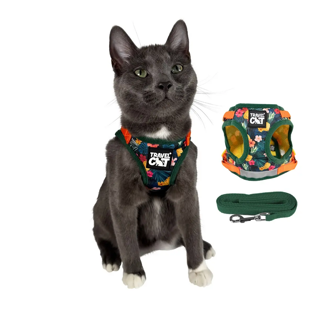 TRAVEL CAT Leash & Harness Set Hawaiian Shirt