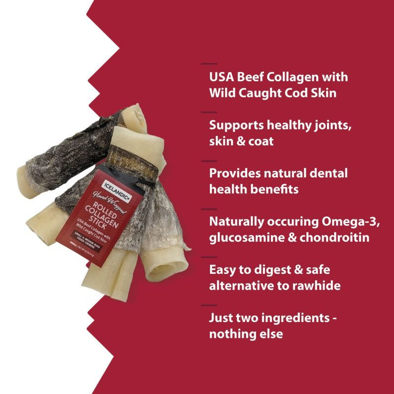 ICELANDIC+ Beef Rolled Collagen w/Wrapped Fish Dog Chew  4"