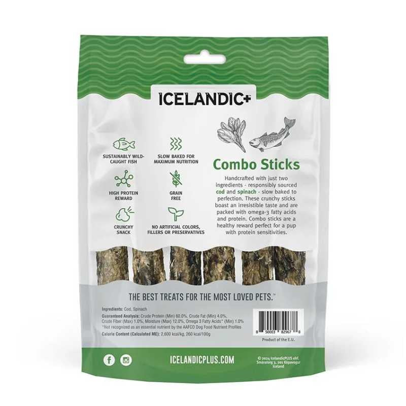 ICELANDIC Dog Cod And Spinach Combo Sticks 2OZ