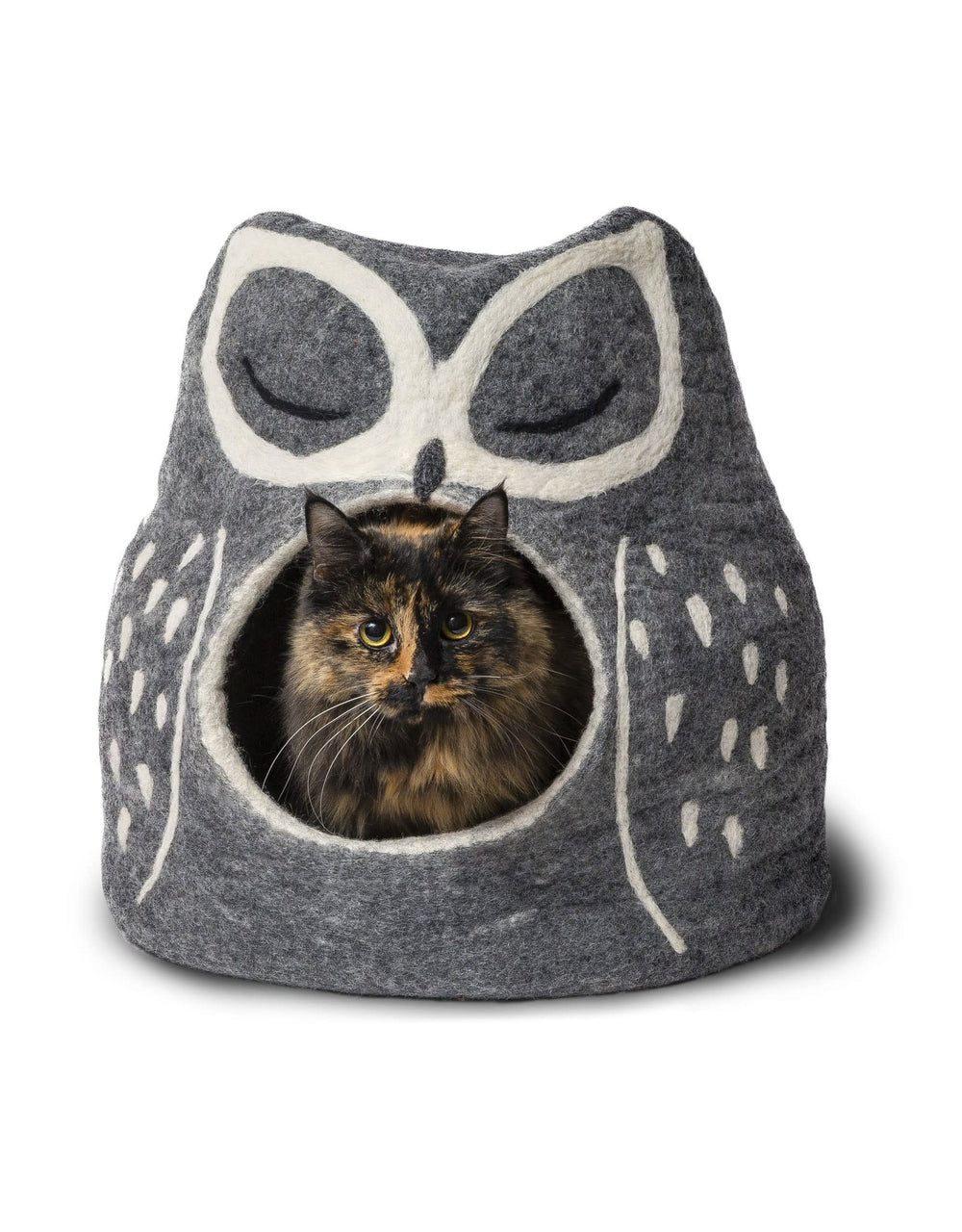 KARMA CAT Felted Wood Pet Cave Grey Owl