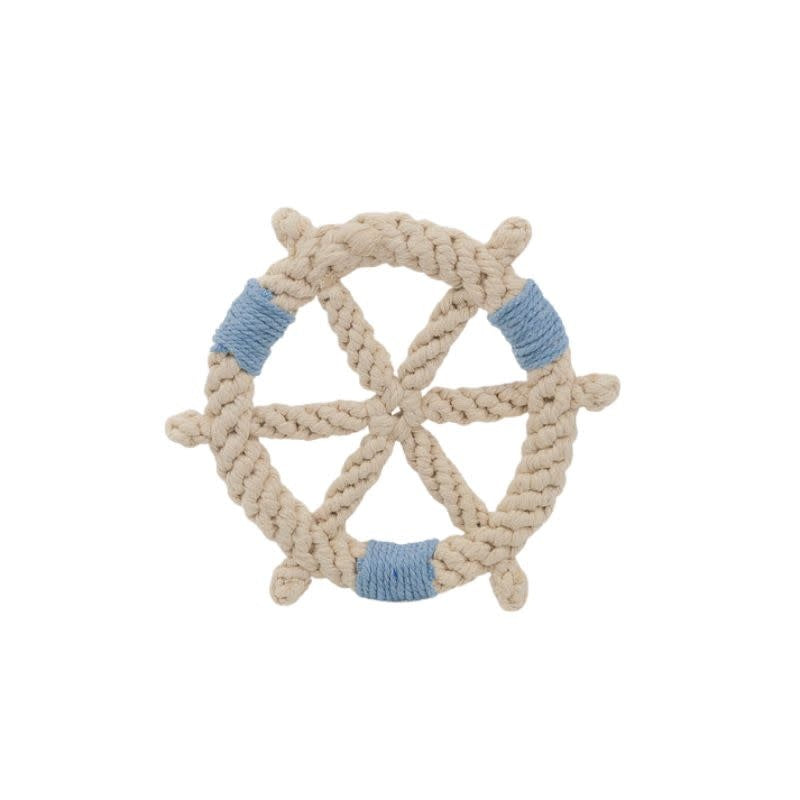 KNOTTY PAWZ Handmade Rope Dog Toy Ship Wheel Blue & White