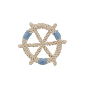 KNOTTY PAWZ Handmade Rope Dog Toy Ship Wheel Blue & White