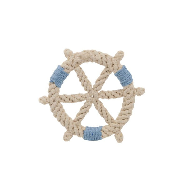 KNOTTY PAWZ Handmade Rope Dog Toy Ship Wheel Blue & White
