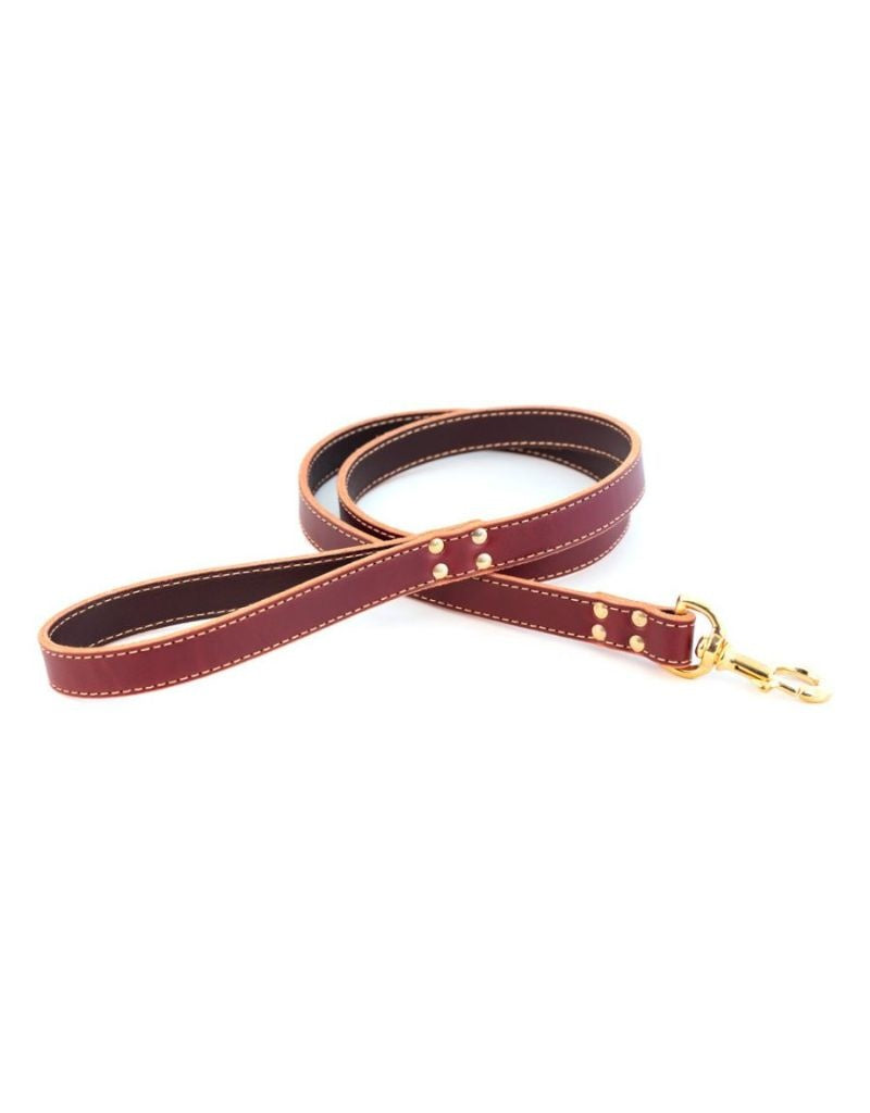 FISH & BONE Stitched Leather Lead Burgundy