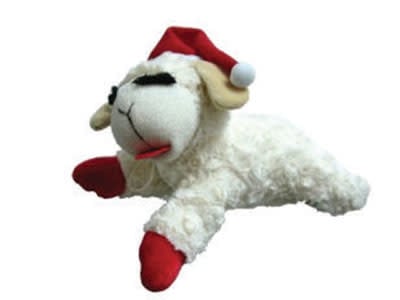 Laying Lamb Chop with Santa Hat Squeaky Plush Toy