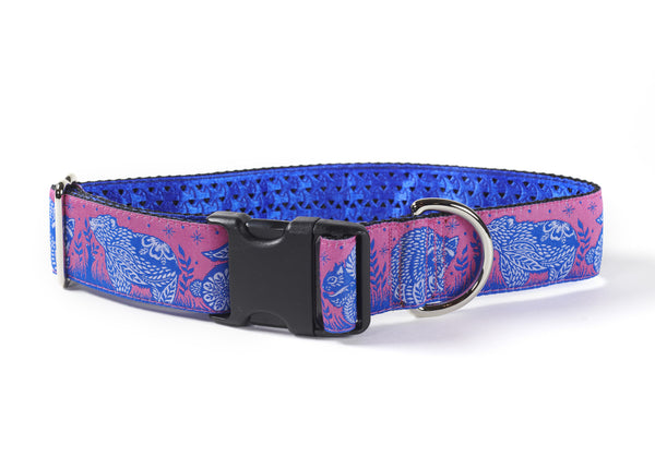 MACKENZIE Dog Collar Animal Grandstand Pink 1.5 inch