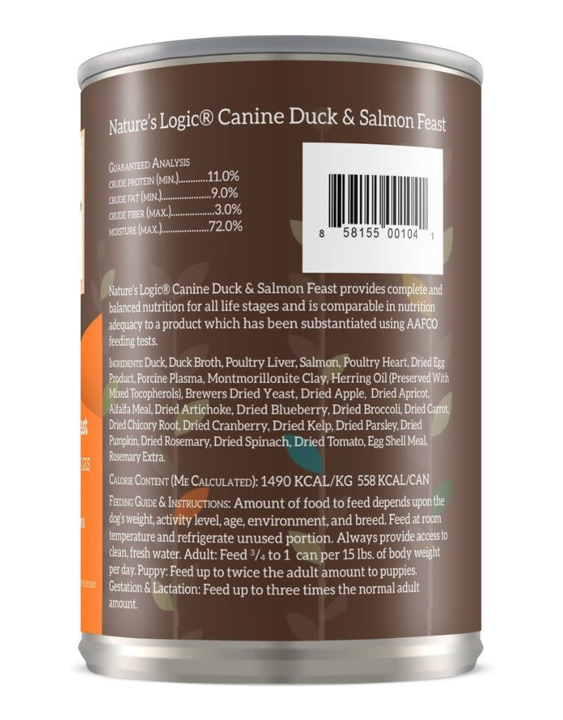 NATURE'S LOGIC Duck/Salmon Canned Dog Food CASE 12/13.2oz