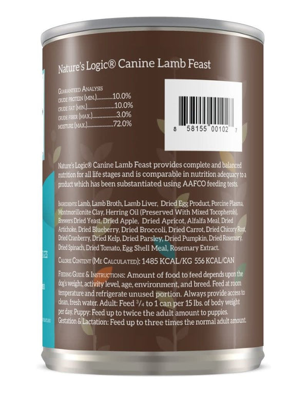 NATURE'S LOGIC Lamb Canned Dog Food CASE 12/13.2oz