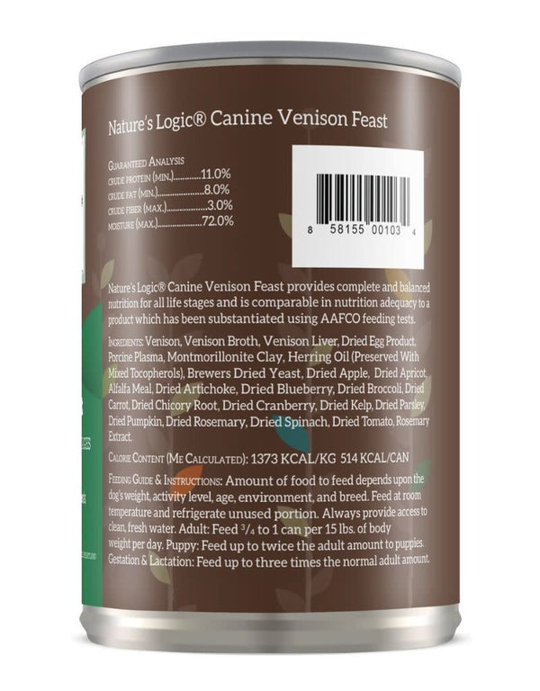 NATURE'S LOGIC Venison Canned Dog Food CASE 12/13.2oz