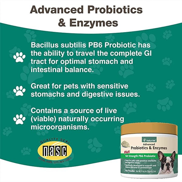 NATURVET Vet Strength Advanced PB6 Probiotics and Enzymes for Dogs and Cats