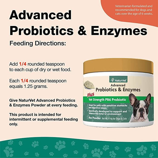 NATURVET Vet Strength Advanced PB6 Probiotics and Enzymes for Dogs and Cats