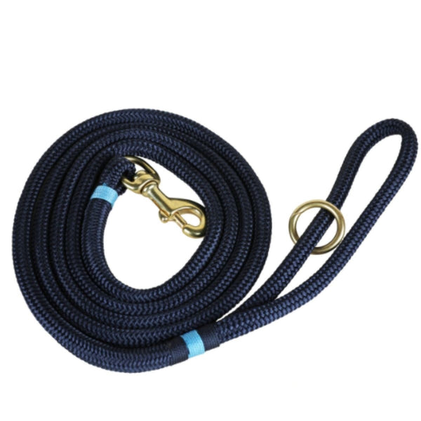 THE BELTED COW Maine Dock Line Dog Lead in Navy with Light Blue Trim