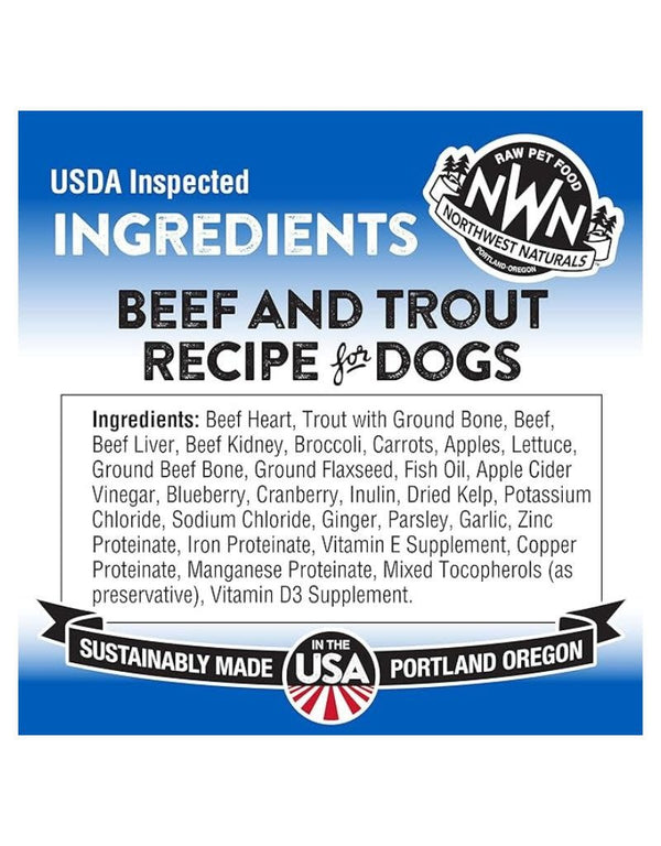 NORTHWEST NATURALS Frozen Raw Beef and Trout Dog Food 15LB Nuggets