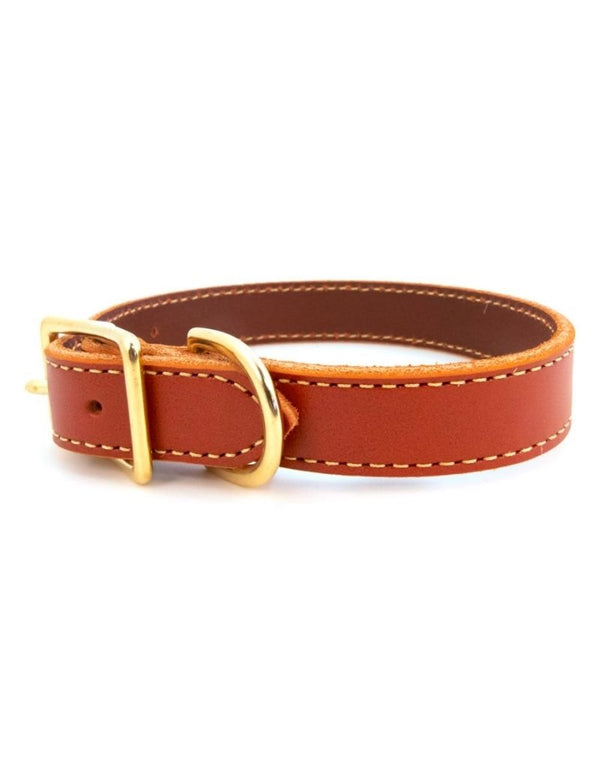 FISH & BONE Stitched Leather Collar Tan