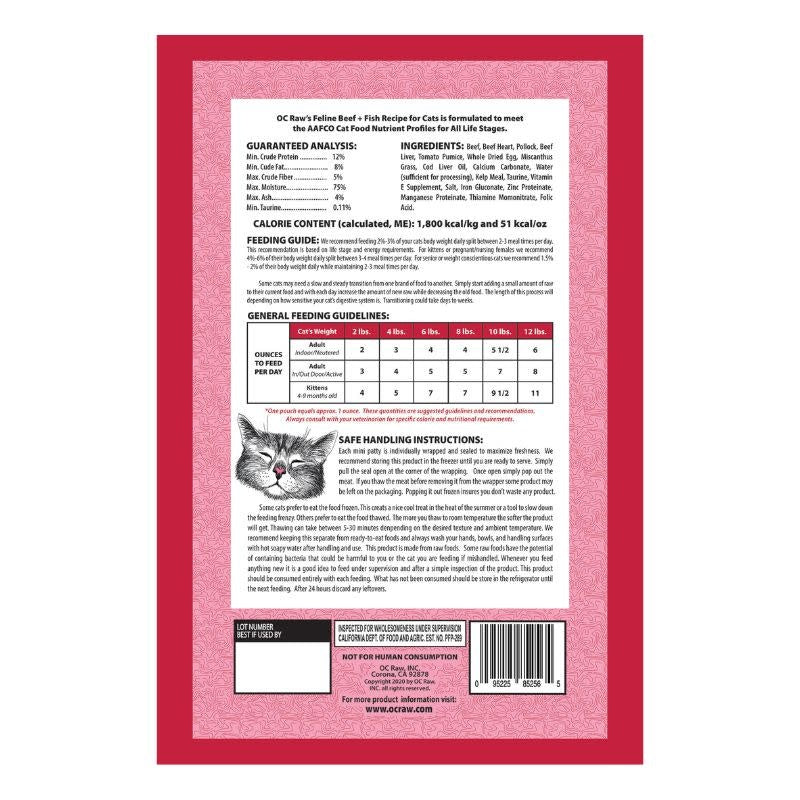 OC RAW Cat Frozen Beef & Fish Patties 2 LB