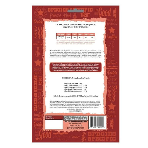 OC RAW Freeze Dried Beef Hearts 4OZ