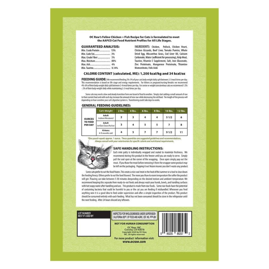 OC RAW Frozen Cat Chicken & Fish Patties 2 LB