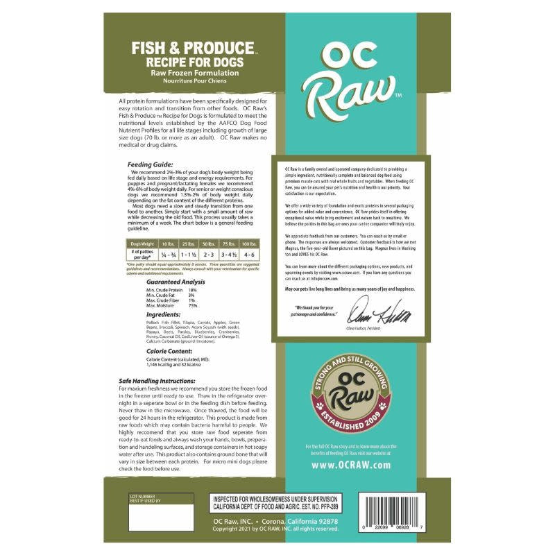 OC RAW Frozen Dog Fish & Produce Recipe 6LB