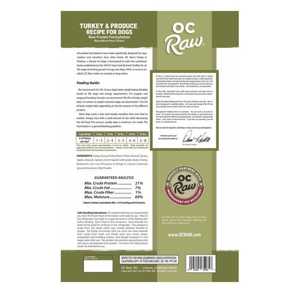 OC RAW Frozen Dog Turkey & Produce Recipe 4 LB