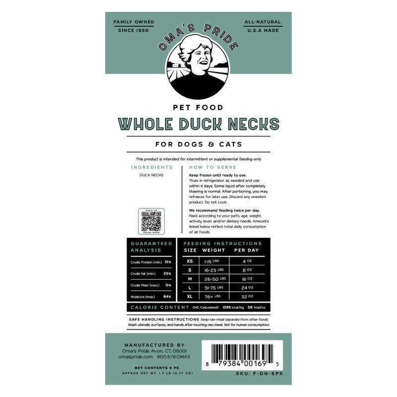OMA'S PRIDE Frozen Dog & Cat Duck Neck 12 PK