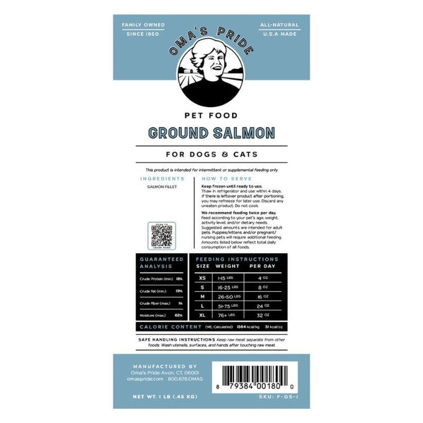 OMA's PRIDE Frozen Dog & Cat Ground Salmon 1 LB