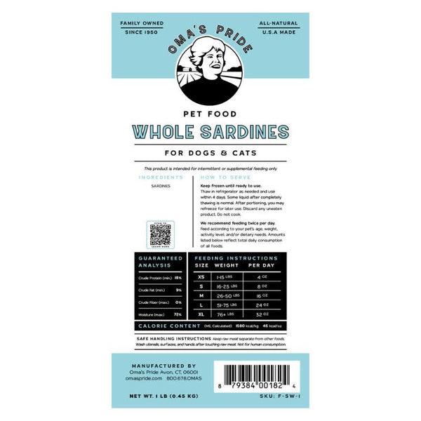 OMA'S PRIDE Frozen Dog & Cat Sardine 1 LB