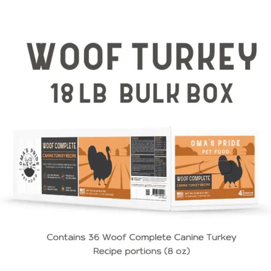 OMA'S PRIDE Frozen Dog Food Woof Complete Turkey 18 LB