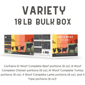 OMA'S PRIDE Frozen Dog Food Woof Complete Variety Pack 18 LB