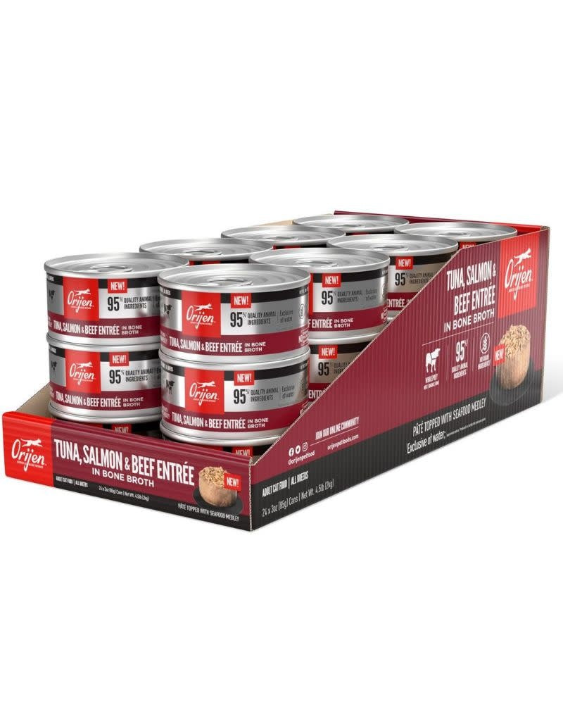ORIJEN Tuna, Salmon and Beef Entree Wet Canned Cat Food CASE 24/3OZ
