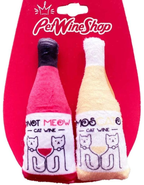 PET WINE SHOP Pinot Meow + MosCATo Catnip Plush Pawty Cat Wines 2pk