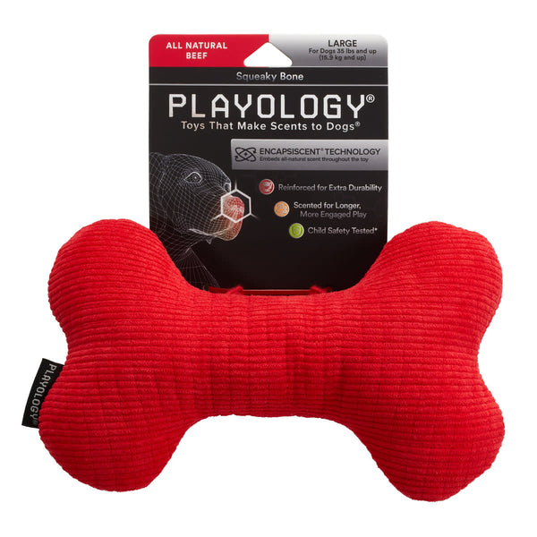 PLAYOLOGY All Natural Beef Scented Plush Squeaky Bone